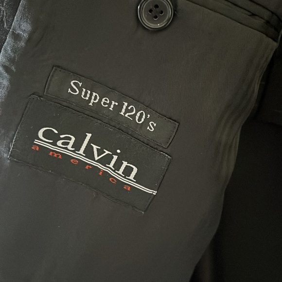 2 Piece Pin Stripe Suit Size 44L Men’s Black - Picture 3 of 6